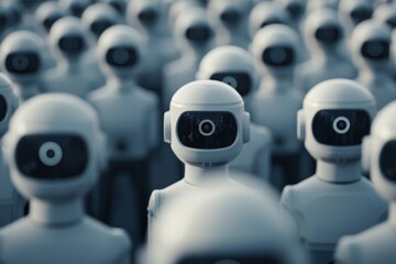 Poster - Robots in formation futuristic city digital art urban environment close-up view technology concept