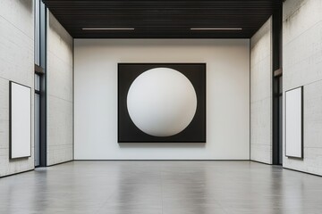 Poster - Contemporary art display featuring minimalist circular artwork modern gallery photography indoor artistic concept