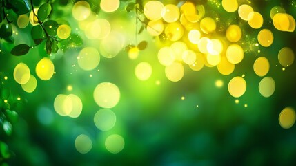 Abstract green and yellow blurred lights background with glowing nature texture, spring inspired design