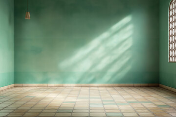 Poster - Sunlight streaming through a window in a minimalistic green room interior
