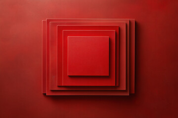 Poster - Geometric red squares layered on a textured background arranged artistically
