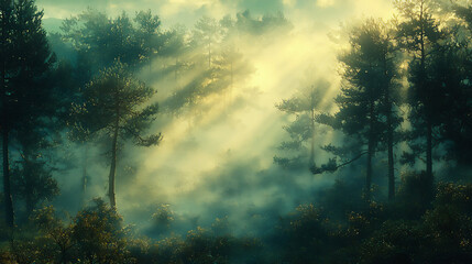 Canvas Print -  misty pine forest