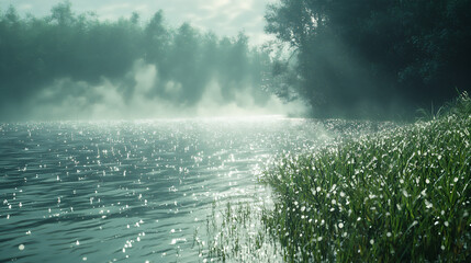 Wall Mural -  misty riverbank