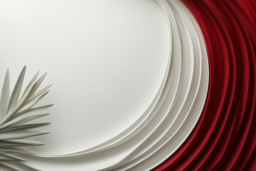 Poster - Elegant paper art display with layers of red and white and green foliage accents