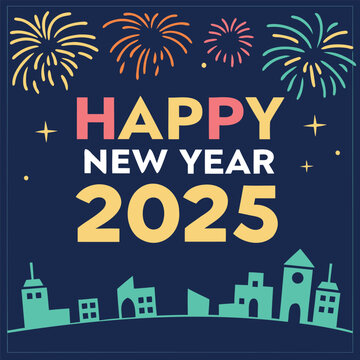 Happy New Year 2025 Vector Illustration, Celebrate with Stylish Designs