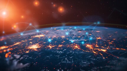 Poster - earth at night showing interconnected global networks. represents digital communication and globaliz
