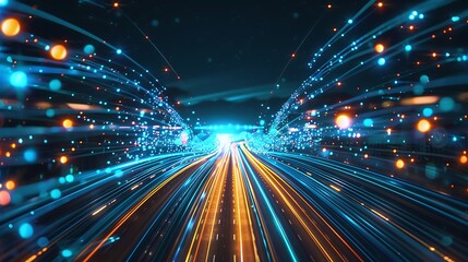 Poster - Digital highway representing data flow and connectivity with vibrant colors and dynamic movement for showcasing futuristic technology network speed and advanced communication concept.