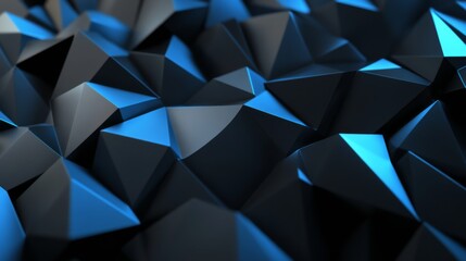 Poster - Abstract Geometric Background with Sharp Angles and Blue Highlights on Dark Surface Created by 3D Rendering of Polygons for Modern Design Applications