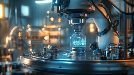 Poster - Advanced Laboratory Setup Featuring High-Tech Glassware and Precision Instruments, Showcasing Futuristic Research and Development in a Dynamic Environmental Context