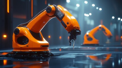 Poster - Advanced Robotic Arm Technology in a Modern Industrial Setting with High-Tech Automation Features and Futuristic Design for Manufacturing Operations