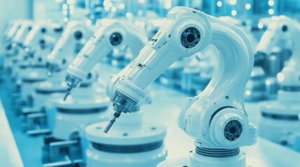 Poster - Advanced Robotic Arms in a High-Tech Manufacturing Facility Showcasing Automation and Precision Engineering in a Modern Industrial Environment