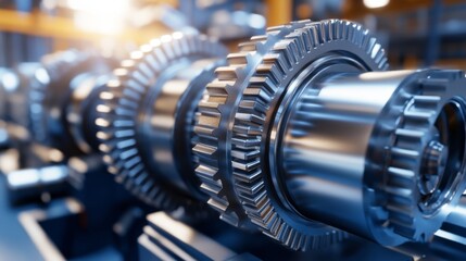 Poster - Close-Up of Interlocking Industrial Gears in High-Tech Manufacturing Facility Displaying Precision Engineering and Advanced Mechanical Design Elements