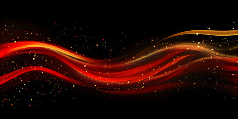 Poster - Abstract Red and Gold Waves: A captivating abstract design featuring flowing red and gold waves against a black backdrop.