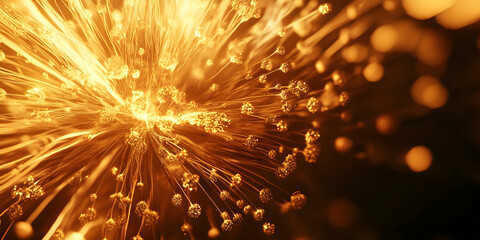 Poster - golden fiber optics burst: a mesmerizing abstract image featuring a burst of glowing golden fiber op