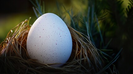 Wall Mural - Speckled Bird Egg in Nest: A Close-Up Nature Photo