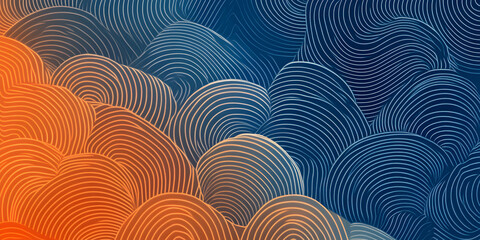 Poster - Abstract Waves in Blue and Orange: An abstract image of layered, swirling, concentric circles in shades of blue and orange creates a mesmerizing visual effect.