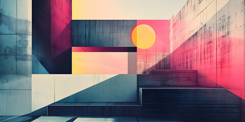 Poster - Abstract Geometric Interior: Bold hues and sharp angles define this contemporary architectural visualization.