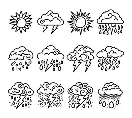 illustration set of weather doodle elements, for design purposes