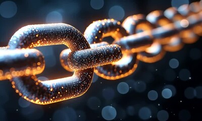 Poster - Glowing Chain Link: Digital Connection and Security