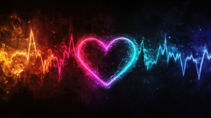 Poster - A smooth, flowing animation of heartbeat waves in various colors against a dark background, representing emotions and the essence of life