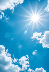 Wall Mural - background of blue grand skyscape sun in blue sky.