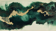 © muhammadarslan - Abstract aerial view of water with flowing green and dark blue hues, accented by mossy green tones and shimmering gold highlights. Created with alcohol ink for a fluid and organic aesthetic