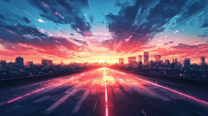 Poster - skyline road to city, Abstract background For business Graphic design illustration for banner background, light speed line