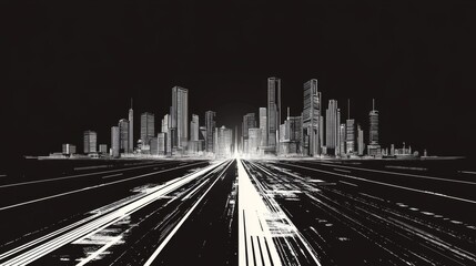 Poster - skyline road to city, Abstract background For business Graphic design illustration for banner background, light speed line