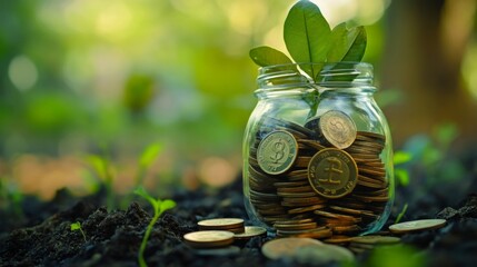 Poster - Stock funding or money saving graph with coins. Background for business ideas and design. Chart for financial investment concept