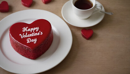 Wall Mural - heart shaped cake with happy valentine's day written on it