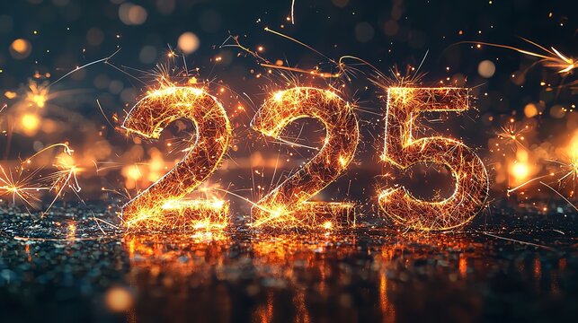 2025 Happy New Year Logo Text Design with 2025 Number Highlighted