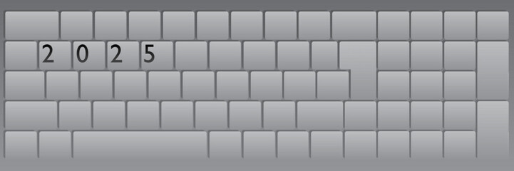 Poster - Computer Keyboard with number 2025. Close-up of an electronic Computer Device part, keypad.
