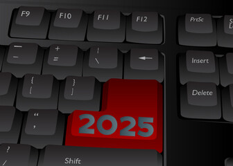 Poster - Computer Keyboard with number 2025. Close-up of an electronic Computer Device part, keypad.