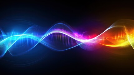 Wall Mural - abstract colorful wavy light streaks on black background.