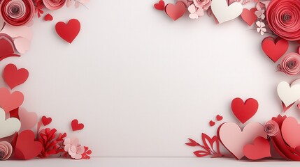 Aufkleber - A festive hearts border with layered paper hearts in red and pink tones framing the edges.