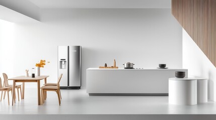 Poster - A minimalistic setup with compact, space-saving kitchen appliances on display in a clean, modern space.