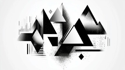 Wall Mural - Abstract Black and White Geometric Shapes with Textures and Patterns