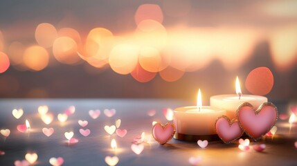 Poster - A romantic candlelight Valentine background with soft glowing hearts.