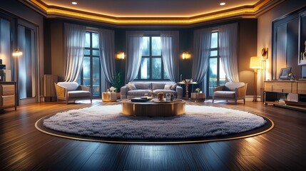 Poster - Plush area rug covering a hardwood floor, surrounded by elegant furniture.