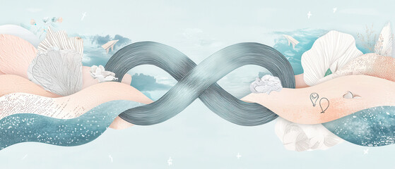 Poster - Abstract infinity symbol with soft colors and ocean elements, conveying tranquility