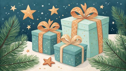 Wall Mural - christmas gift box with snowflakes