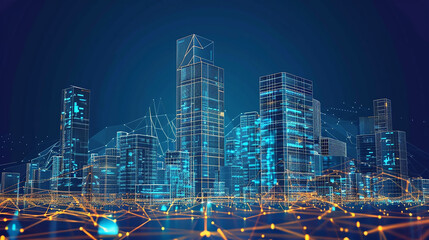 Poster - Futuristic Fintech Innovations Sleek Digital Interfaces Holographic Currency Transactions Blockchain  Digital Skyscrapers and Illuminated Network