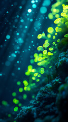 Wall Mural - vibrant underwater scene with glowing marine plants and bubbles
