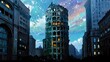 © SNAO - ーム背景　異世界惑星都市のキラキラ星空と観測タワー