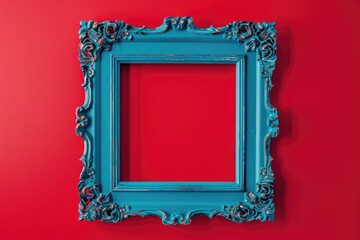 Vintage vs. contemporary  blue frame on red background.