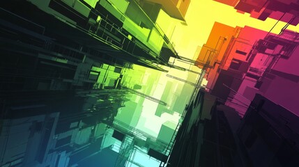 Poster - Vibrant Urban Geometry with Dynamic Angles and Colors