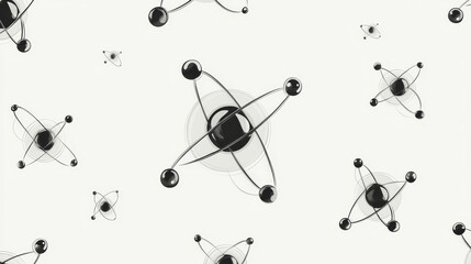 Poster - Seamless black and white pattern of atoms for science design