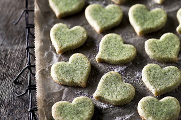  heart-shaped matcha lavender cookies