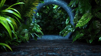 Aufkleber - Mystical tropical concept. A serene pathway through lush greenery invites exploration and adventure in nature.