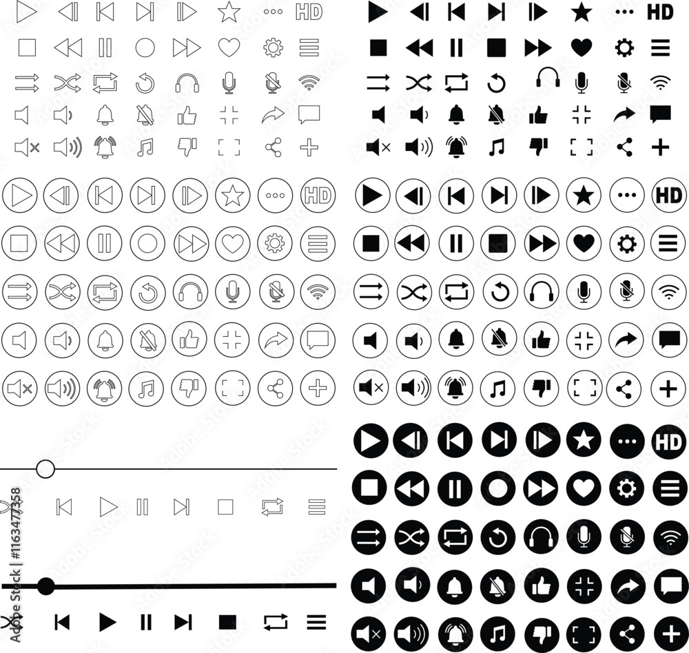 Media player icon set. Multimedia music audio control Media player ...